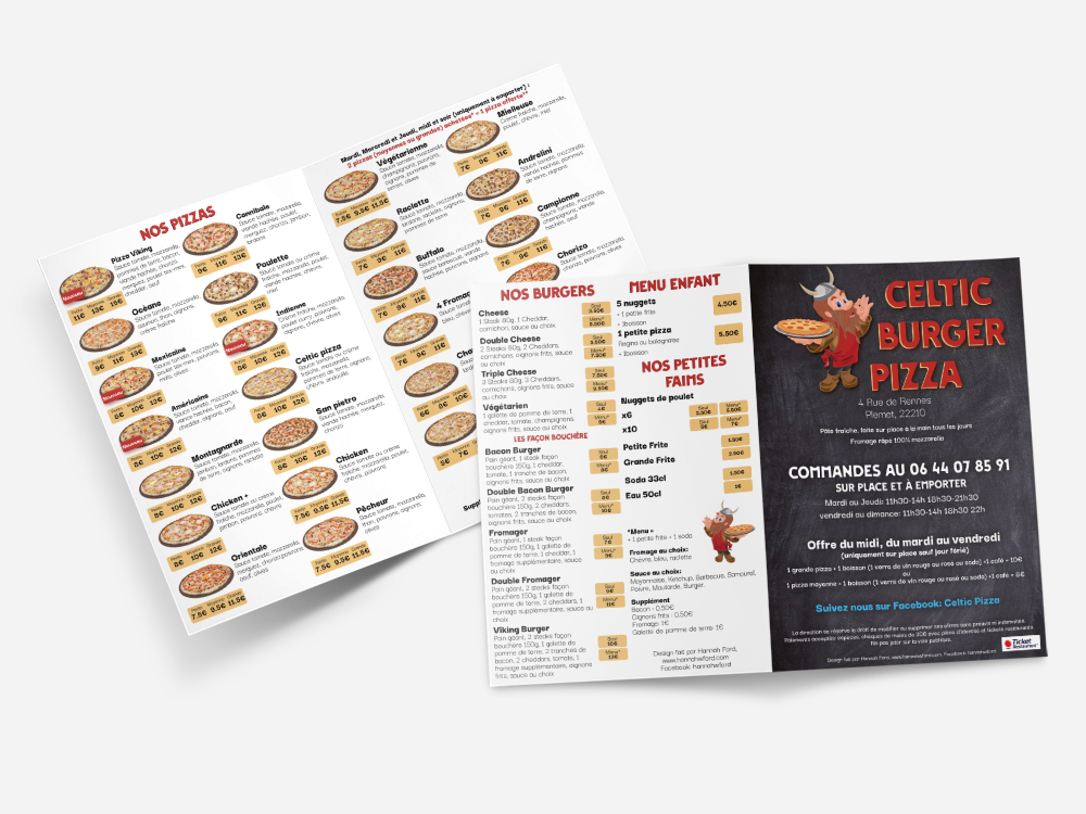 Celtic Burger Pizza menu